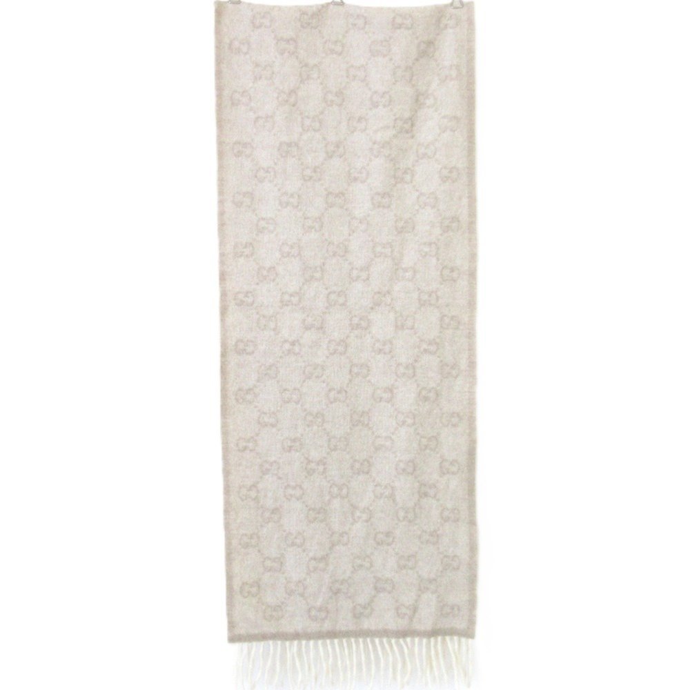 GUCCI Gucci Sherry Line GG Pattern Wool Fringe Scarf Beige Men's Women's - Picture 3 of 6